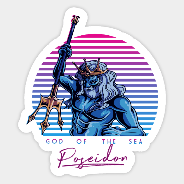 Poseidon God Of The Sea Greek Mythology 80s Neon Retro Sticker by MintedFresh